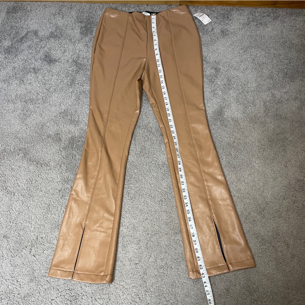 AFRM Los Angeles Tan Faux Leather Front Slit Flare Pants Women’s size large, NWT - Picture 7 of 8
